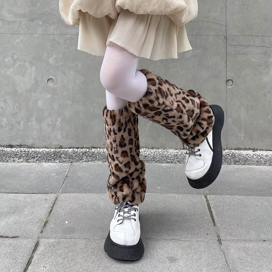 Faux Fur Leopard Leg Warmers W - Boot Sock Slouchy ulasan dan harga