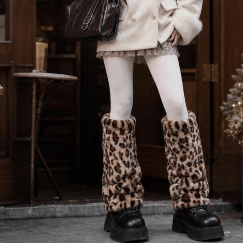 Faux Fur Leopard Leg Warmers W - Boot Sock Slouchy ulasan dan harga