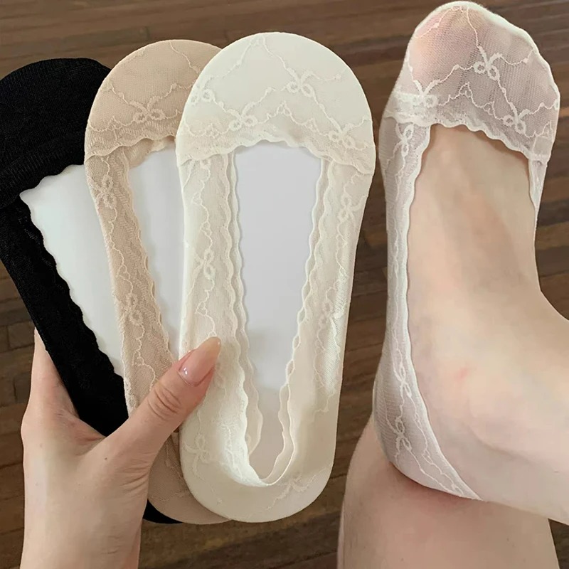 Bow Lace Trim Boat Socks for W - Invisibility Sock Loafer ulasan dan harga